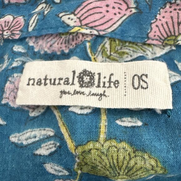 Natural Life Kelly Women's OS Oversized Boxy SS Kimono Top Heathered Blue Floral - Picture 6 of 9
